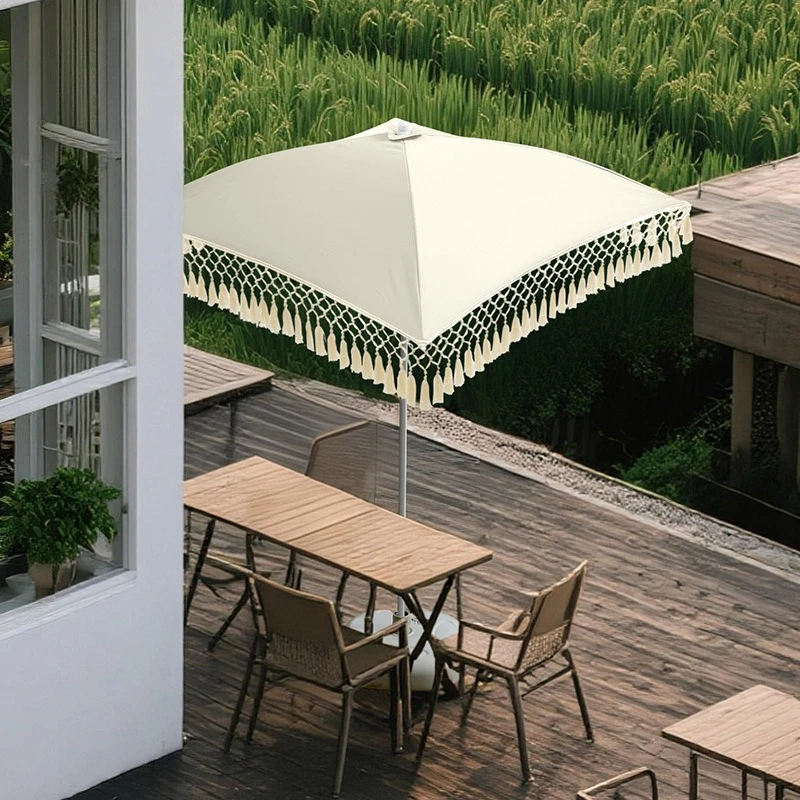 Grid tassel small square umbrella outdoor parasol beach garden courtyard large umbrella stall special advertising sun umbrella