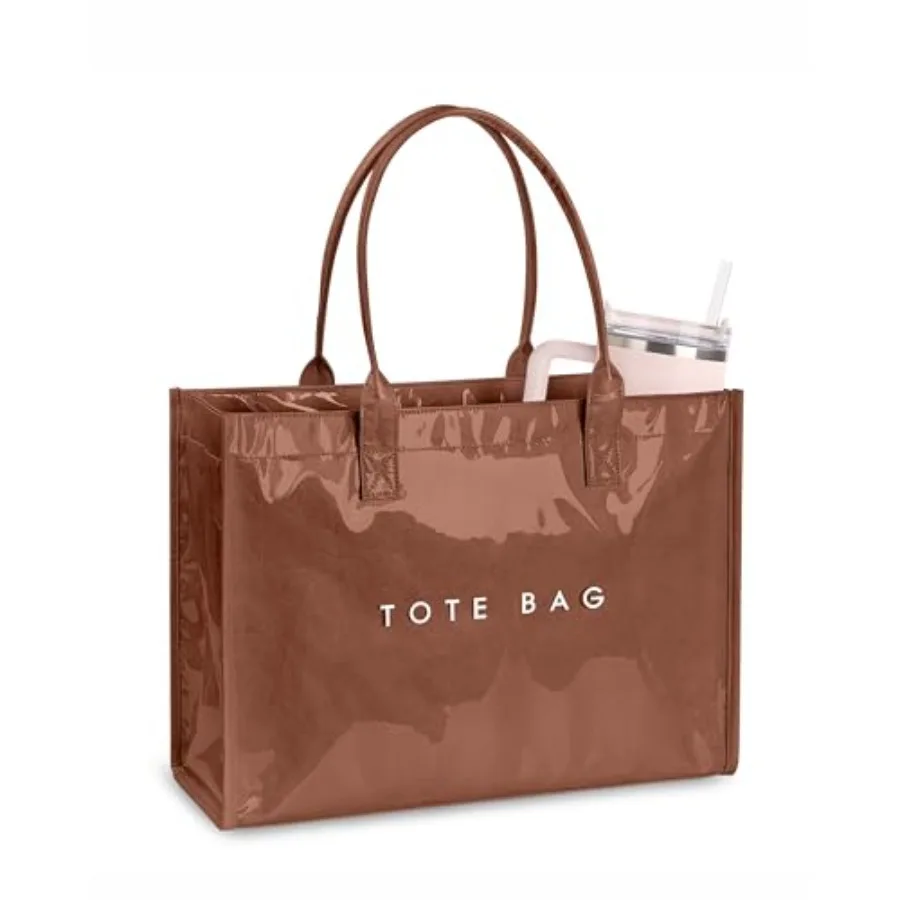 

Большая сумка-тоут из ПВХ для женщин, пляжная сумка из крафт-бумаги с принтом, сумка с верхней ручкой для работы, путешествий и шопинга