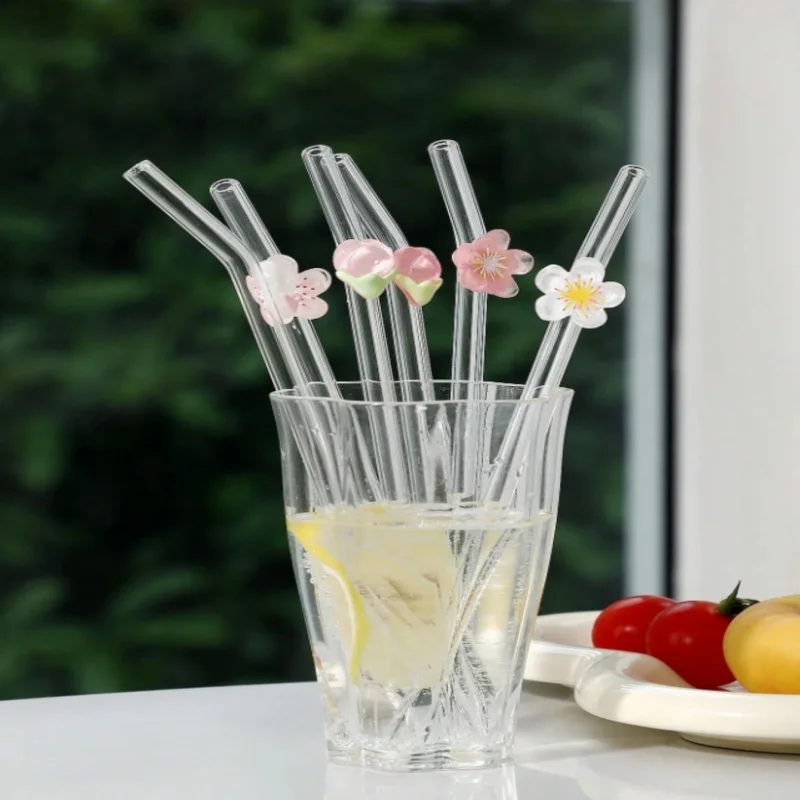 

1/5 шт. стеклянных трубочек с цветочным узором, элегантные изогнутые многоразовые трубочки для чая с пузырьками, сока, кофе. Идеальный подарок для неё, для него и для друзей.