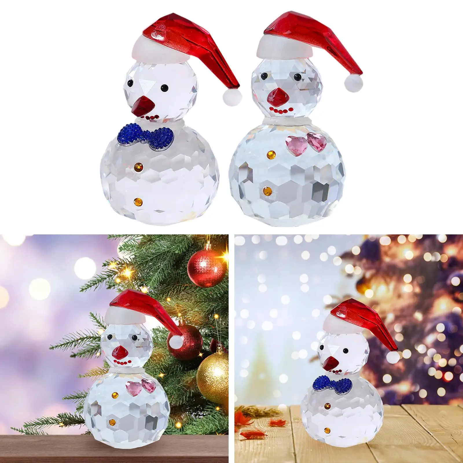 Snowman Figurine, Christmas Desktop Ornaments with Hat for Home, Christmas, Office, Bar Decor