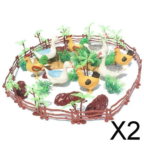 2X 55pcs Farm Animals Fence Toys Fence Simulation Poultry Model Toy for Child