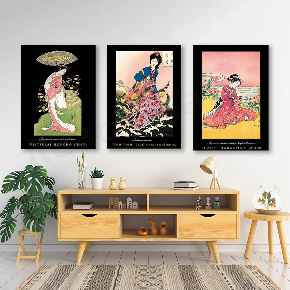 Geisha Japanese Woman Print, Vintage Pink Ukiyo-e Gallery Wall Art - Antique Edo Period Print Japanese Woman Poster