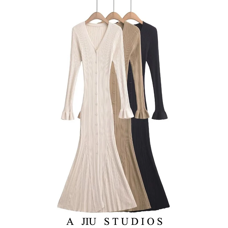 

Slim Fit Knitted Long Sve Fi Tail Dr V Ne Single Button Women's Ele Body a Slimming Base Layer Wrap aroun...