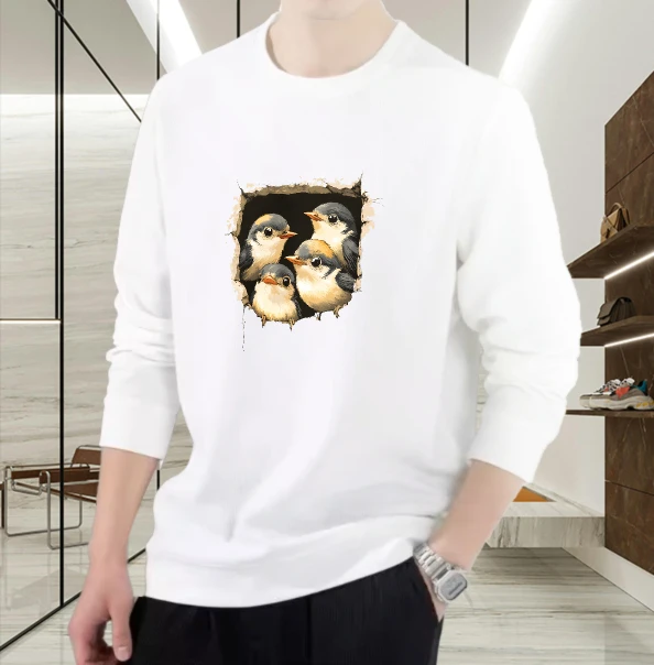 

T shirt men autumn Christmas Couple Football Long sleeves Graphic tee Cute Birds jerseys Harajuku Printed t shirt Streetwear 90s