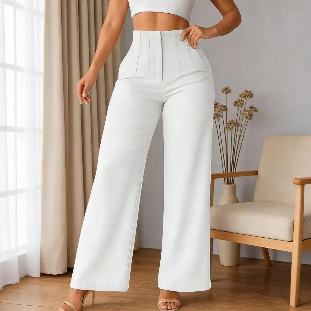Women Pants High Waist Pure Color Casual Wide Leg Trousers Pure Color Suits Pan…