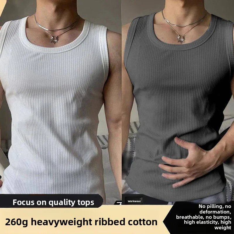American Style Heavyweight Men's Tank Top Quick Dry Cool Sleeveless Shoulder Pad Sweatshirt Sports Fitness  Color Base T...