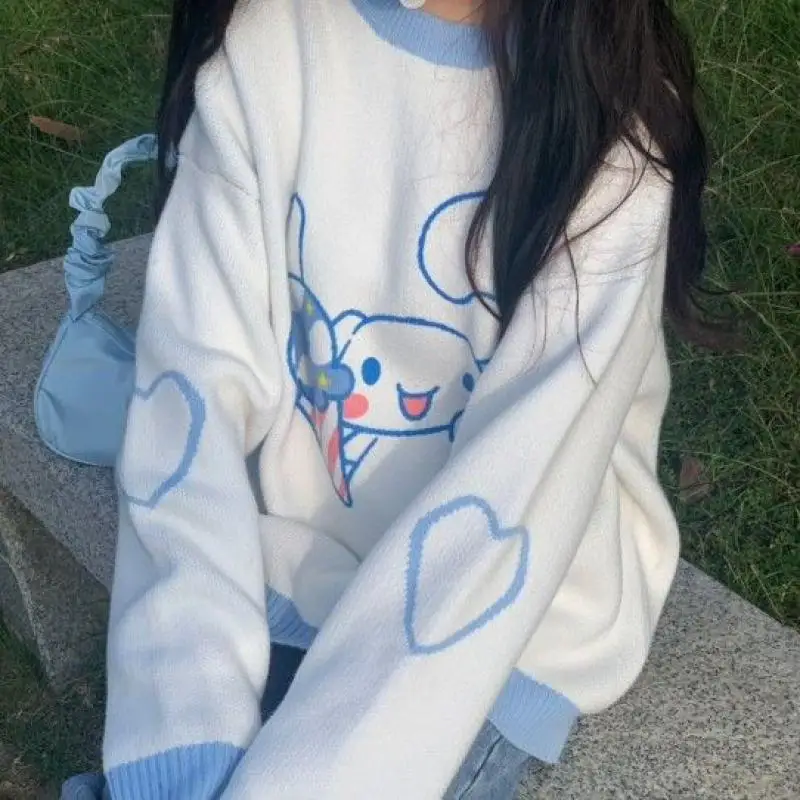 Kawaii Cinnamoroll Sweater Cute My Melody Girls Student O-Neck Knitted Tops Fall/winter Hello Kittys Pullover Versatile Fashion - view 5