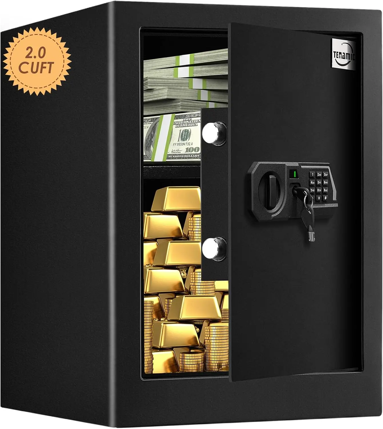 Fireproof Safe Box 2.0 Cuft Electronic Digital Security Box, Keypad Large Lock Box Cabinet Safes with Internal Light, Solid Allo