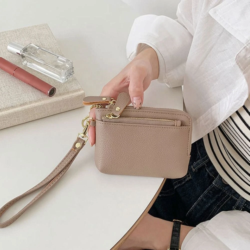 

Multi Card Slots Women Short Wallet Zipper Multifunctional Small Cowhide Wallets Hand Clutch Portable Lipstick Storage Bag