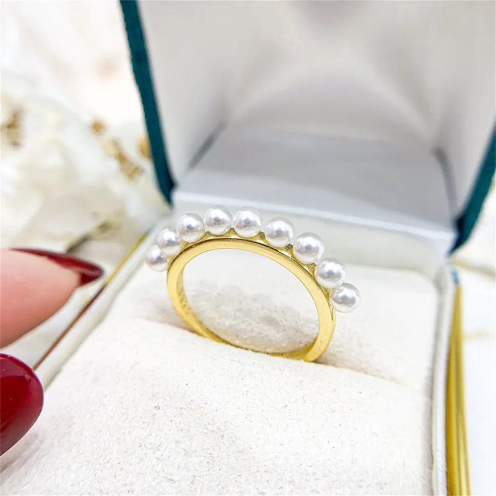 DIY Pearl Gadgets S925 Sterling Silver Ring Empty Holder Fashion Gold Silver Silver Jewelry Fit 3-4mm Round Z116