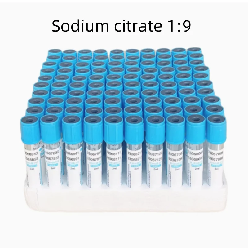 100PCS Blood coagulation tube sodium citrate 1:9 One-time use of vacuum negative pressure blood vessels 2ml5ml10ml blue cap