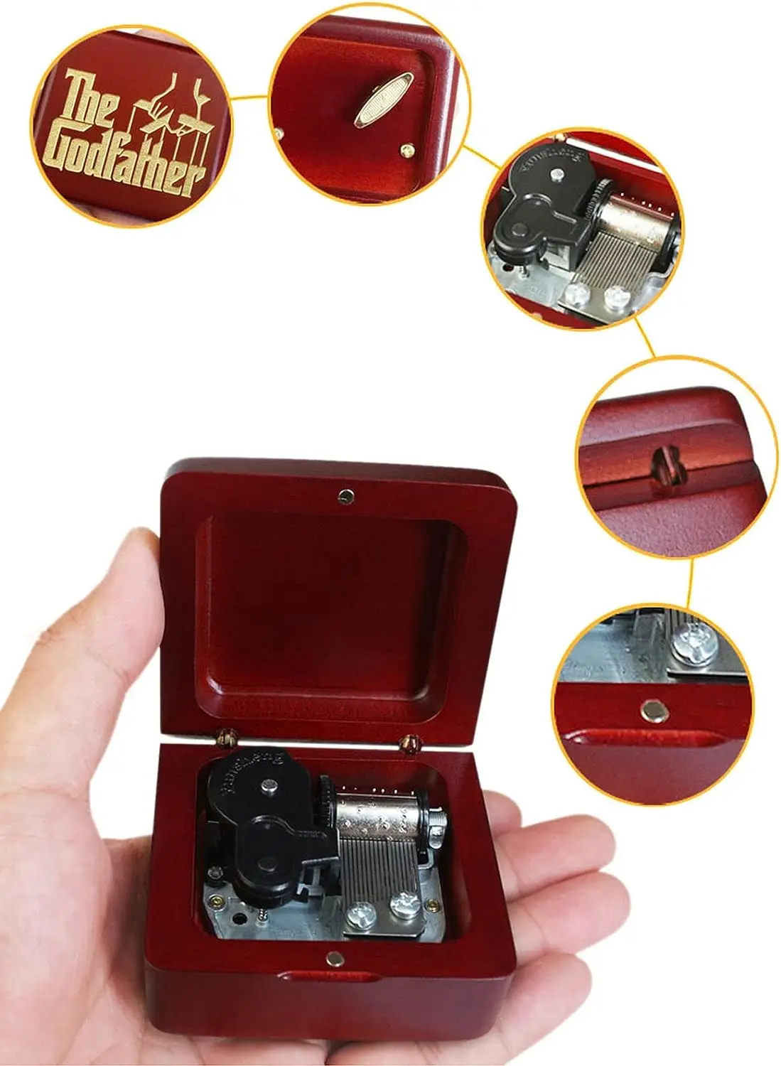 SOFTALK Classic movie themed music boxThe Godfather Solid Wood Wine Red Theme MusicBox Birthday, Christmas, Valentine's Day Gift