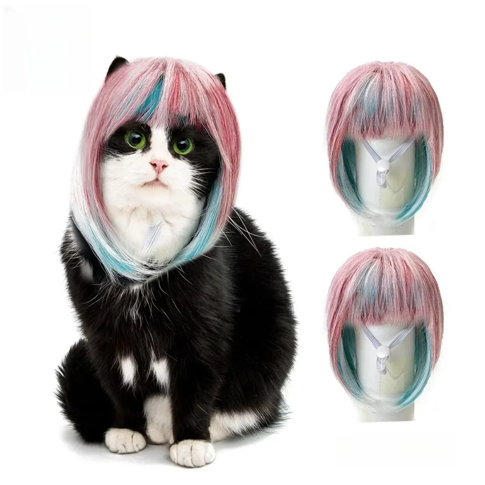 

Dog Cat Costume Wig Blue Pink Wig Cats Cosplay Fun Photography Travel Gathering Dog Headwear for Indoor Outdoor Role Play