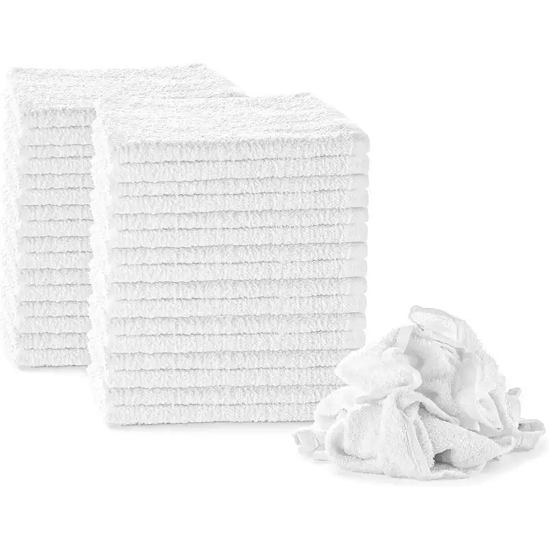 

White Terry Rags 2lb Bulk Towel Rag Multipurpose 12x12 Inches Cotton Ring Spun Cleaning Solution for Body Shops, Garages, Home..