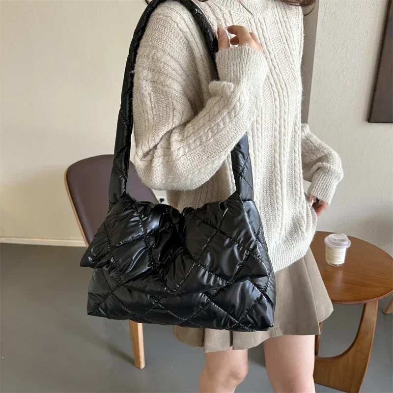 

Space Cotton Designer Underarm Bag Winter Luxury Down Padded Ladies Tote Bag Women Quilted Large Capacity Handbag Shopper Bag
