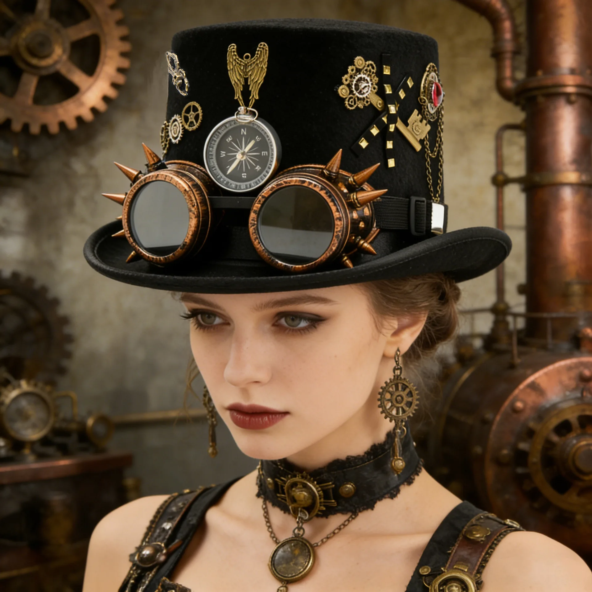  Steampunk Hat Compass Key Gothic Glasses Gear Hat Retro Men Women Top Hats Gothic Hippies Caps Halloween Costume Props Caps