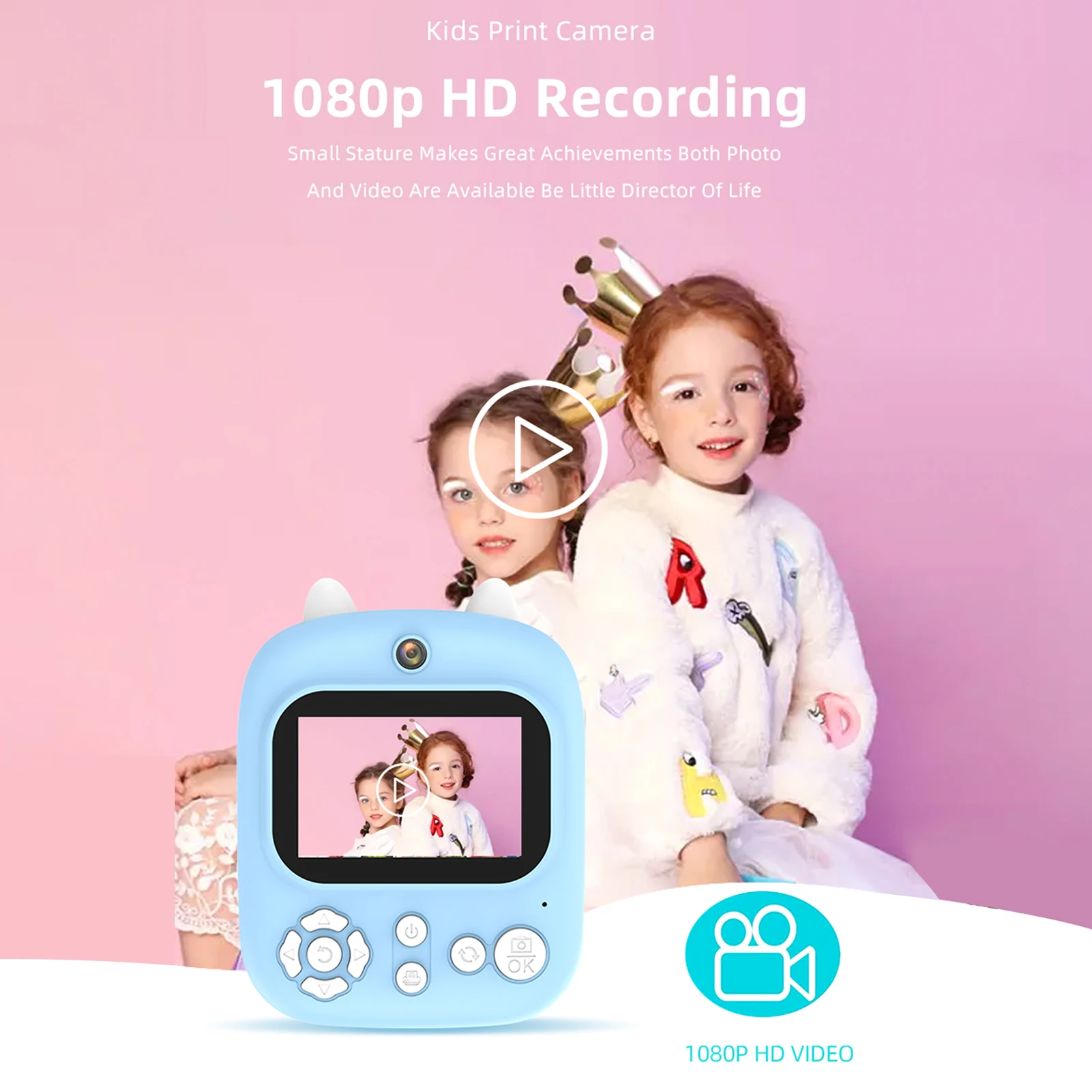 3-in-1 Multifunctional Instant Camera Childeren's Instant Print Camera 2.4-inch IPS Screen Dual Lenses 12MP 32GB Extended Memory