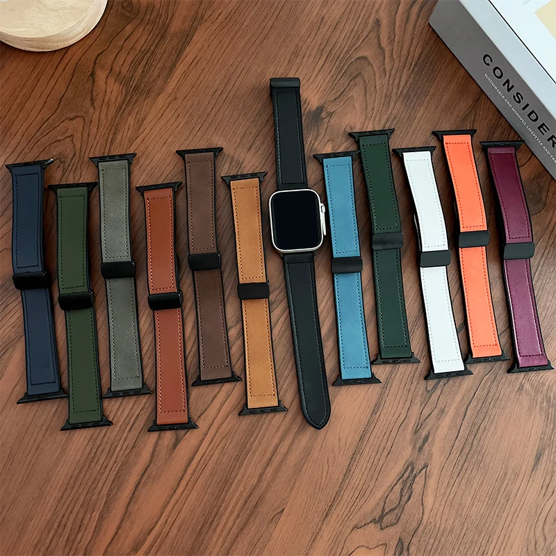 Leather Strap for Apple watch band 44mm 38 40mm 45mm 41mm Silicone Magnetic bracelet iWatch series 9 8 7 6 se 5 4 ultra 2 49mm