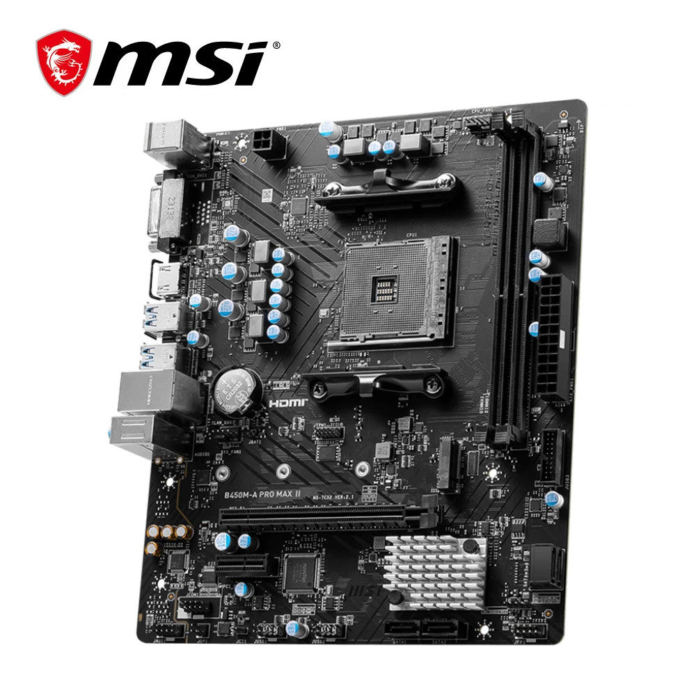 MSI AMD B450M-A PRO MAX II New Motherboard Dual-channel DDR4 Memory M.2 SATAIII USB3.2 Support R9 CPU Socket AM4 Mainboard