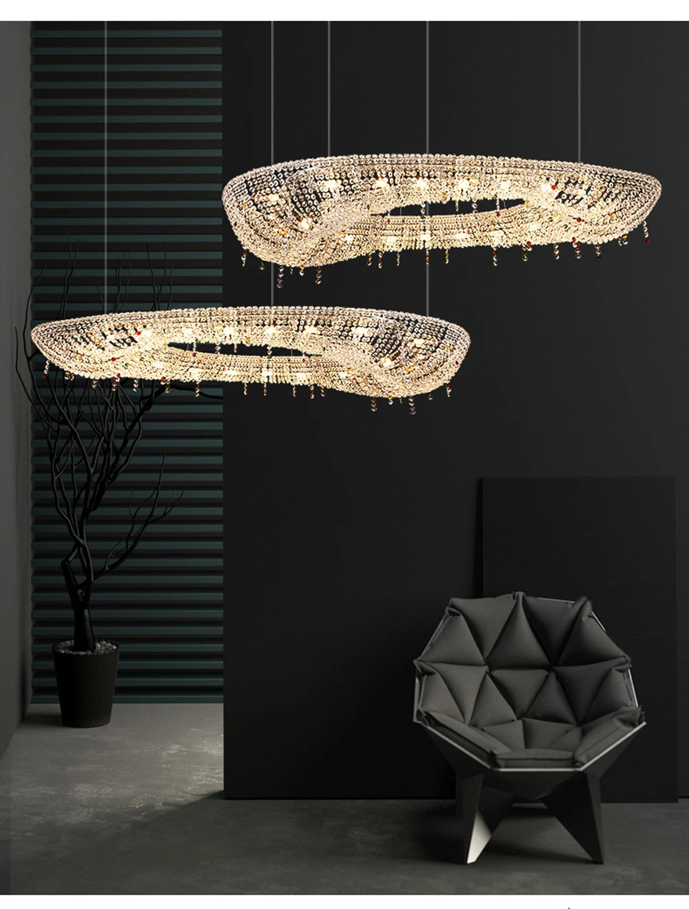 Home K9 Crystal Collection Round Rectangular Chandelier