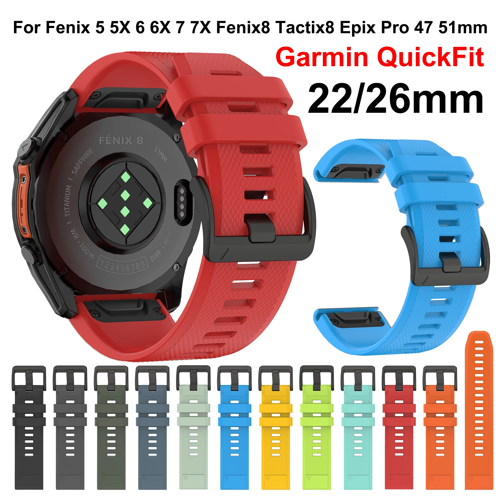 

26 22mm QuickFit Strap for Garmin Fenix 5X 5Plus fenix8 7X 7 Pro 6X 6 Epix Pro Tactix8 Forerunner 965 955 Enduro 3 2 Band Correa