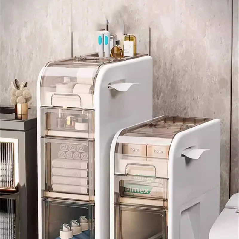 Small Narrow Bathroom Cabinet Storage Paper Plastic Space Saver Bathroom Shelves Decorations Skincare Gabinete Salon Furniture