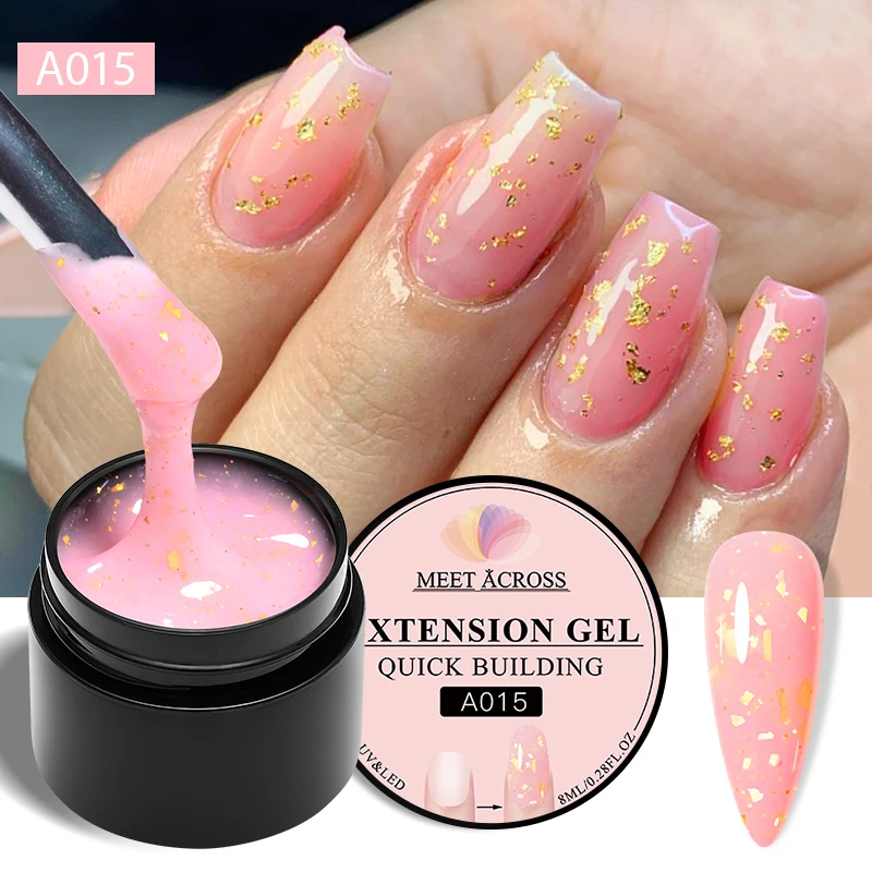 Incontra attraverso 8ml Glitter Extension Gel smalto per unghie Nude Pink Gold Foils Effect vernici Gel UV Semi permanenti Nails Art Manicure