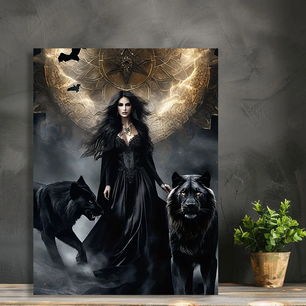 Room Decor 1pc Gothic Wolf Canvas Art Print,Unframed Mystical Animal Theme Wall Decor for Home, Bedroom, Living Room, Bathroom