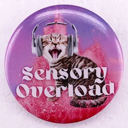 Sensory Overload Button Badge Pins Actually Autistic Pinback Brooch Autism ADHD Neurodivergence Cat Lover Jewelry 58MM