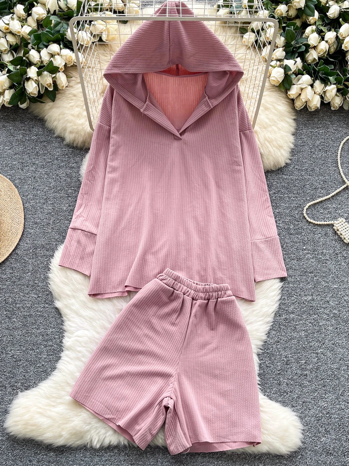 Faionable High Waist Loose Long Sve Top And orts Set Chic Lazy Sle Versatile Casual Outfit for Women Autumn Wear