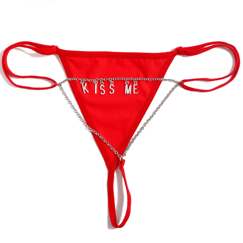 Sexy Girls New Thong Bar Party Gift SEXY BABE DADDYS LOVE ME KISS ME F**K ME B*TCH Silver Metal letter Low Waist Stretch Black