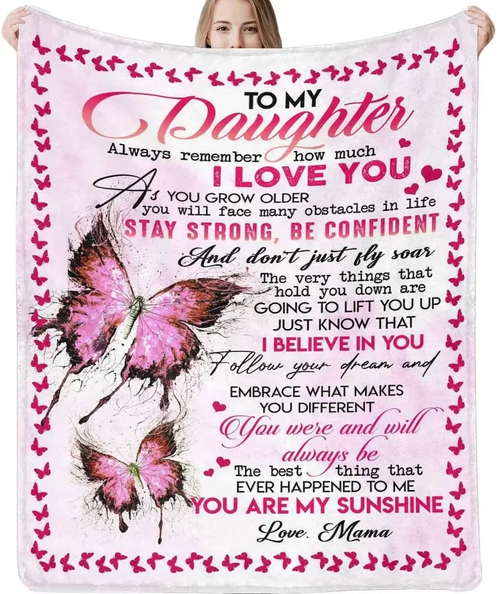 بطانية لابنتي من ماما تذكر دائمًا كم أحبك على شكل فراشة زهور رمي بطانية للأريكة والسرير المخصص #5