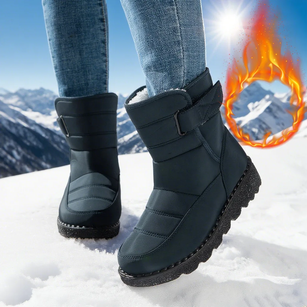 Damen-Winterstiefel bis zur Wadenmitte, wasserdicht, mit Kunstfell gefüttert, mit Klettverschluss, rutschfest, dicke Sohle, warme Outdoor-Stiefel für kaltes Wetter. – Detail 21