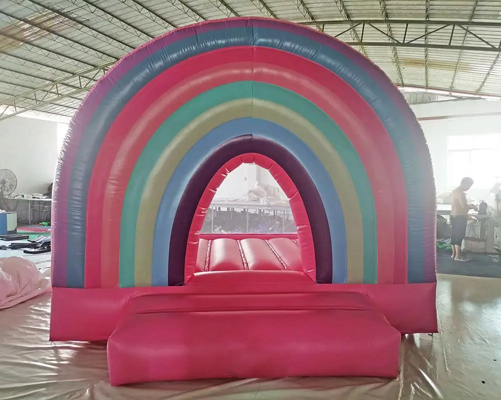 

Bounce House Inflatable Rainbow Bouncer PVC Outdoor Adult Bouncy Jumping Castle Pink Small White Mini for Kids with Blower