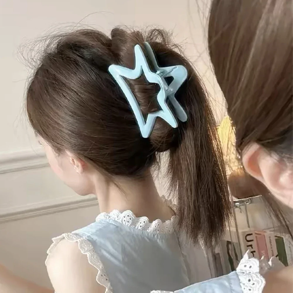 Милый кремовый синий бант, заколка для волос с пятиконечной звездой, женская заколка для волос с геометрическим узором, женские элегантные заколки в виде краба с бантом, аксессуары для волос