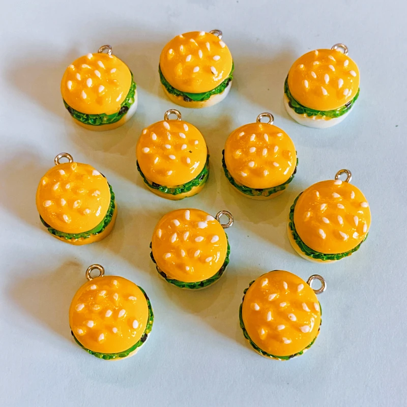 10pcs Hamburger Bread Food Resin Charms For Jewelry Making Necklace Keychain Earrings Pendants DIY Supplies Accessories