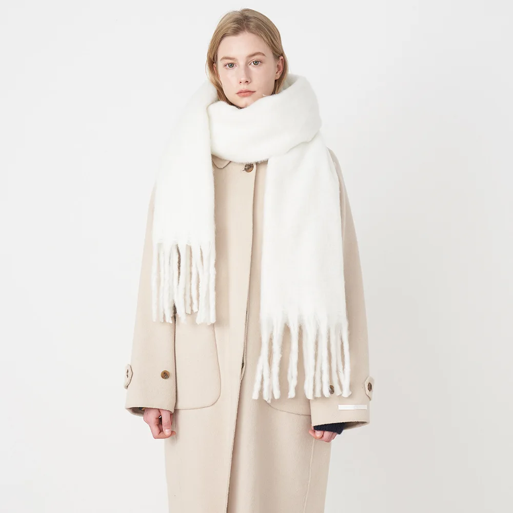 

Women's Solid Color Faux Cashmere Scarf with Tassels for Winter Warmth Super Long large Scarves Shawl