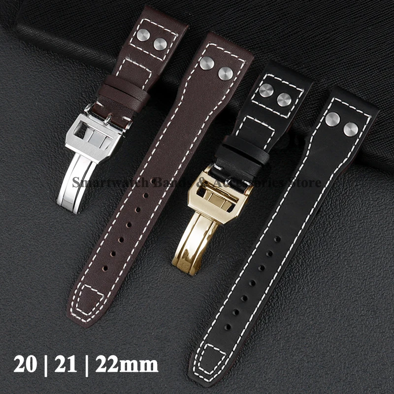 Genuine Leather Watch Strap for IWC Pilot Series 20mm 21mm 22mm Cowhide Bracelet Folding Clasp Waterproof Men Women Watch Band