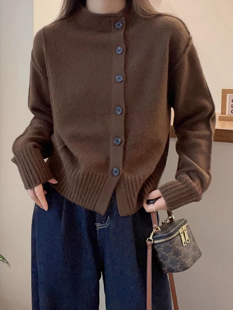 Ele Camere ニットカーディガン レディース ソフト ロングスリーブ 冬 ファッショナブル 多用途 ボタンアップ セーター ストレートカット スリ