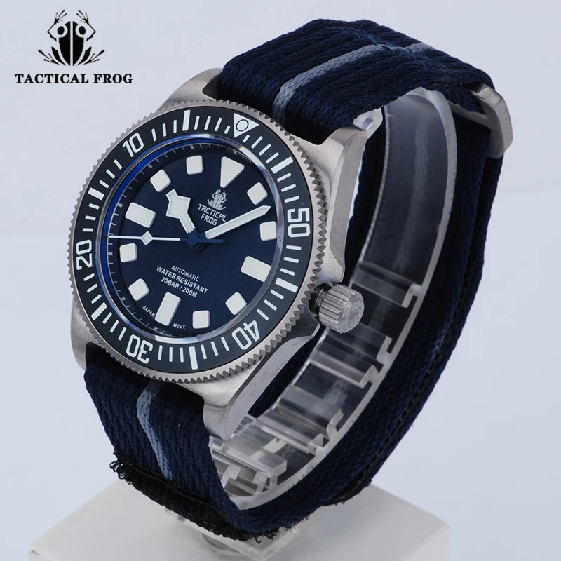 Tactical Frog FXD Titanium Men Watch Diver Watch Blue Dial Sapphire NH35 Automatic Movement 20Bar Water Resistant BGW-9 Luminous