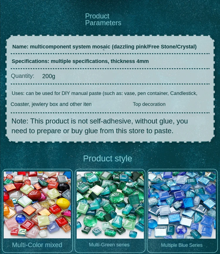 200g Diy Crystal Glass Mosaic Bright Pink Crystal Free Stone Patch Manual Material Loose Particles Stained Glass Mosaic Tiles