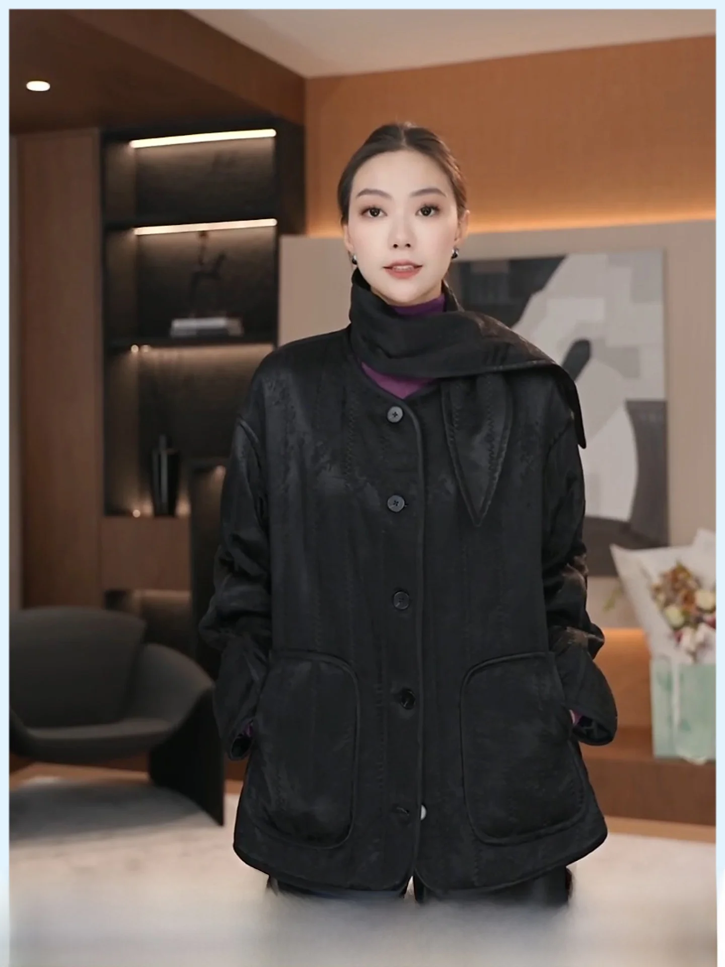 

New Chinese Style Thickened Cotton Jacket Women's Loose Fit Coat with Dark Pattern Single Button Winter Outerwear