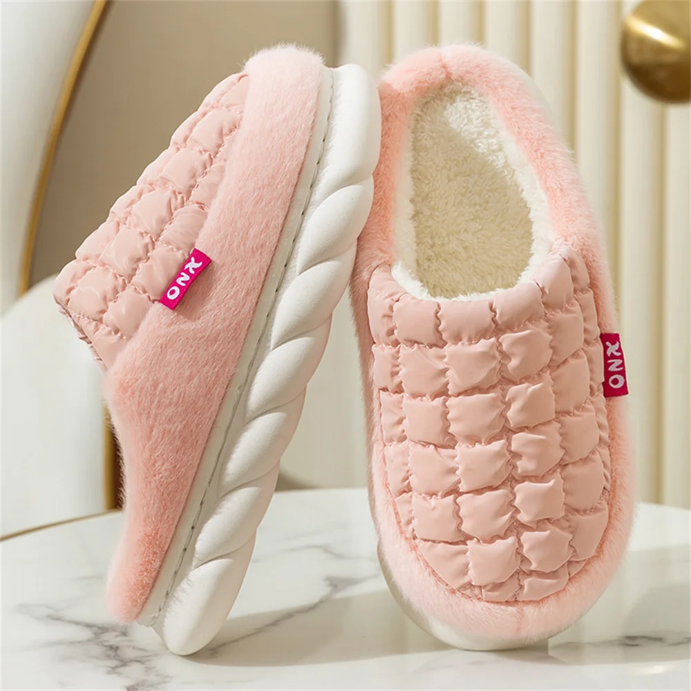 Women's Winter Warm Home Slippers Thicken Indoor Men's Floor Platform Slides Plush High Heels Fur Cotton Shoes Couples Slipper