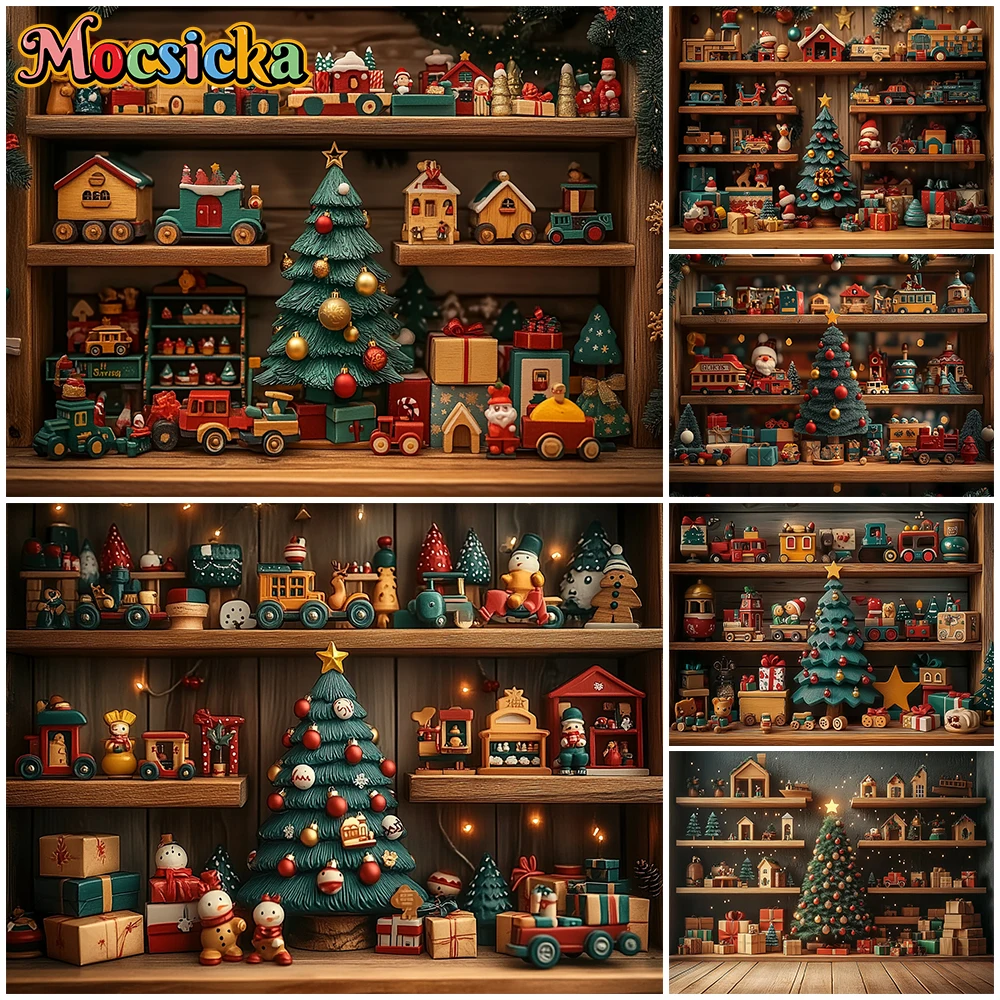 

Mocsicka Merry Christmas Tree Backdrop New Year Party Toy Bookshelf Decoration Festival Children Birthday Background Photography