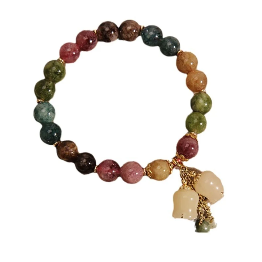 

KITYKISS Natural Colored Tourmaline Bracelet with Lily of the Valley Pendant Beads—The Ideal Gift.