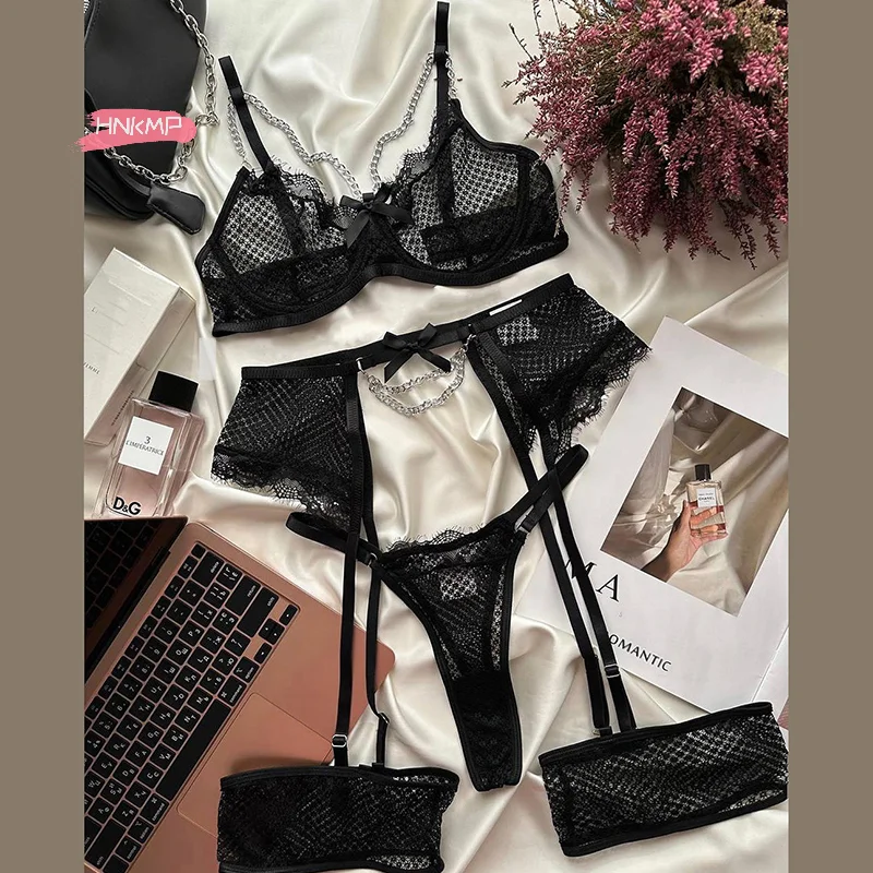 Women's Lace Garter Lingerie Set Underwire Bra And Panty Thongs Underwear Ladie… - Image 5