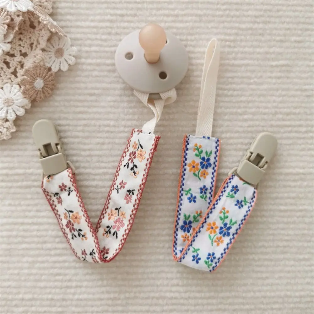 Ethnic Style Floral Baby Cloth Pacifier Chain Infant Teething Soother Holder Nursing Chains Anti-lost Nipple Holder Clips