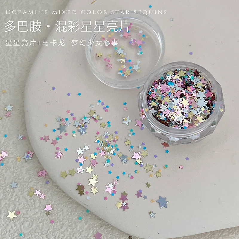 Mini Star Glitter Nail Accessories Pinky Macaron Sized Mixed Color Pentagram Wearable Nail Decorations