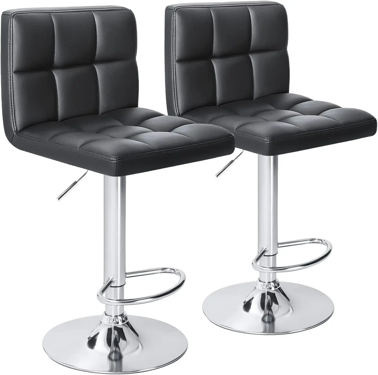 

Modern PU Leather Bar Stools Set of 2, Adjustable Hydraulic Swivel with Backrest for Kitchen Counter Height