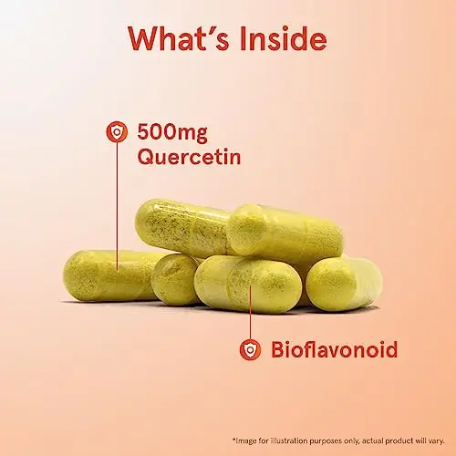 Quercetin 500 Mg Capsules - Supports Antioxidant Status, Cardiovascular & Immune Health - Vegetarian Capsules